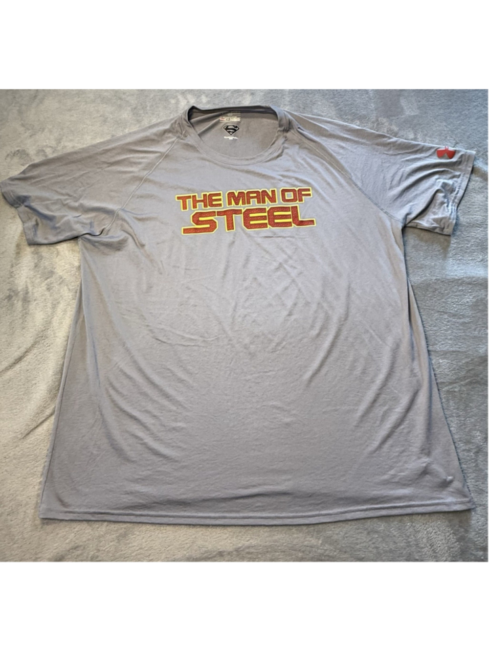 Under Armour Superman Man of Steel Shirt Gray HeatGear DC Comics Tee 2XL